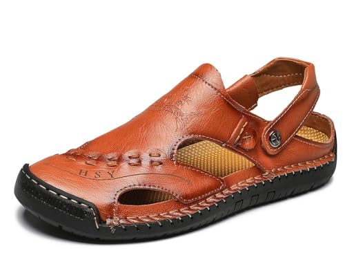 Sandales athlétiques en cuir marron homme pour les vacances et balades d'été