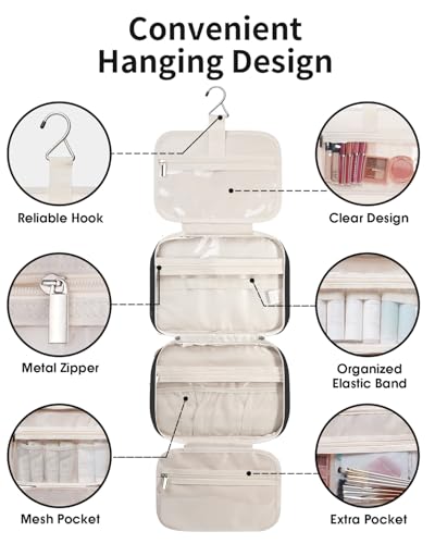 Image of Narwey Hanging Toiletry Bag for Women Toiletries Bag for Travel Size Essentials Accessories, A-Black, Large