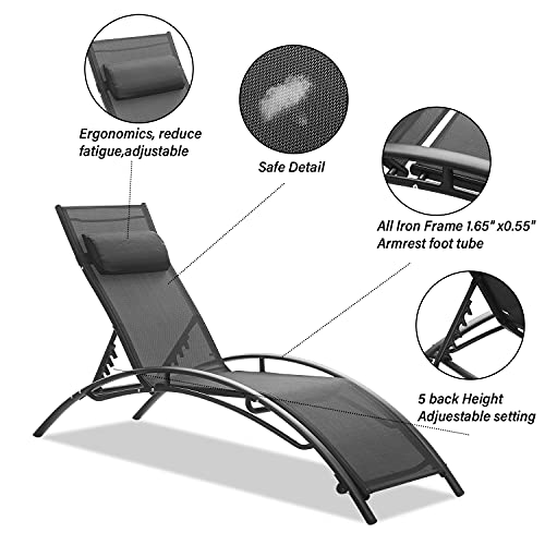 Diophros Set Of 2 Outdoor Patio Lounge Chairs, Adjustable Reclining Folding Pool Lounger With Removable Headrest For Poolside, Deck, Backyard #TOP2