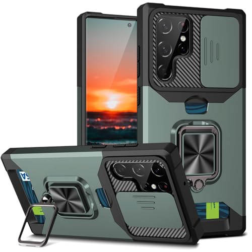 Coque Samsung S26 antichoc verte avec porte-carte et support réglable pour protection robuste
