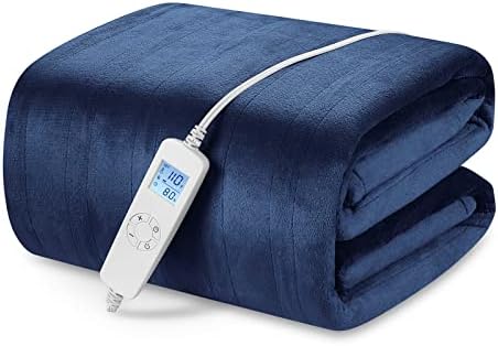 Electric Heated Blanket Queen Size 84" x 90" with 6 Heating Levels & 8h Auto Off, Ultra Soft Flannel Full Body Fast Heating Warming Blanket for Bed Sofa Home Office, Machine Washable, Blue