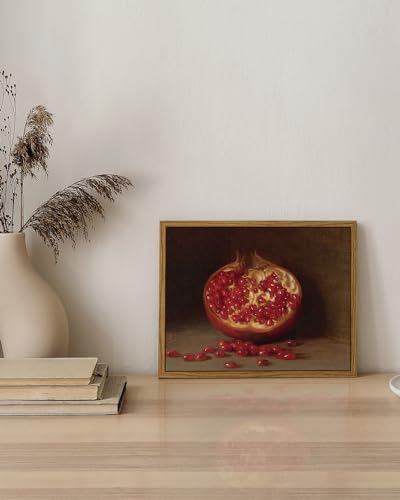 Image of ARPEOTCY Vintage Still Life Wall Art, Pomegranate Fruit Framed Canvas Art Home Decor, Classical Farmhouse Wall Decor for Living Room, Oil Painting for Kitchen, Dining Shelf Decorations, 8x10 inch