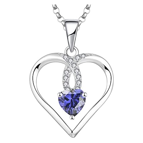 JO WISDOM Collar de Plata de ley con Cadena Corazón Amor y Zirconia Cúbica AAA en Color Tanzanita Cover