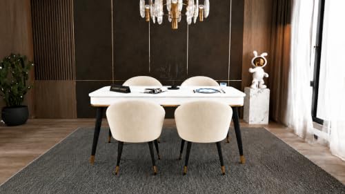 Image of WOODEN SPACE Majestic 4 Seater Wooden Dining Table Set | Urban Marble Top Dining Table with Chairs for Dining Room & Kitchen (Modern Classic Beige) (54 x 36 x 30 inch)