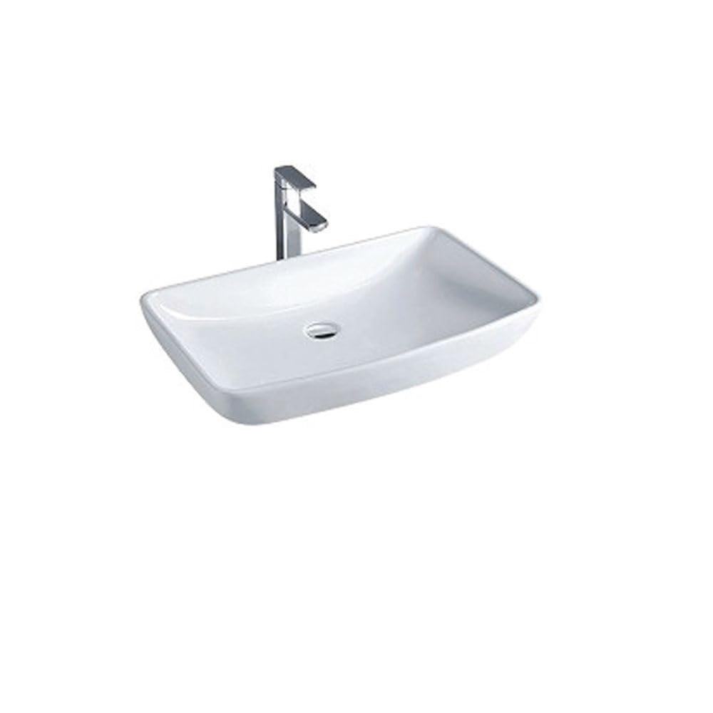 Danube Home Milano Ceramic Art Basin Model No-2261C White | Ceramic Counter Top | Over The Counter Wash Basin Lavatory Sink For Toilet Bathroom Washroom Shower Powder Room - White