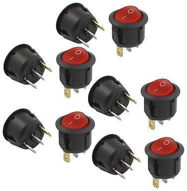 Rocker Switch AC 6A 250V 10A 125V SPST On Off 10 Pack | SPST Rocker Switch, 6A/250V 10A/125V, Red Neon Light, ON/OFF, 19mm Mounting Hole, 10-Pack.
