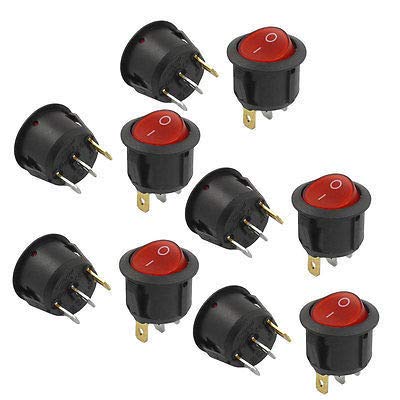 Interrupteur à bascule rond SPST rouge Marche/Arrêt AC 250V 6A pour tableau électrique, 10 pièces