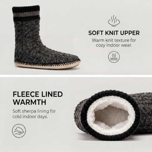 Image of Cozylook Mens Slippers Soft Sole Non Slip Fleece Lined Slipper Socks | High shaft knit upper, warm sherpa interior, cushioned underfoot comfort, grippy bottom for winter home, dorm and travel