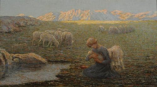 Cuadro pintura al óleo de Emilio Longoni La oveja enferma decoración hogar 60x90cm