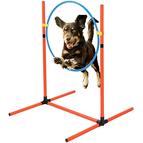 Domaker Dog Agility Training Equipment, Adjustable Dog Obstacle Course Backyard, Indoor Outdoor Pet Game Kit with Blue Tunnel, Jump Ring, Weave Pole Hurdle Cover
