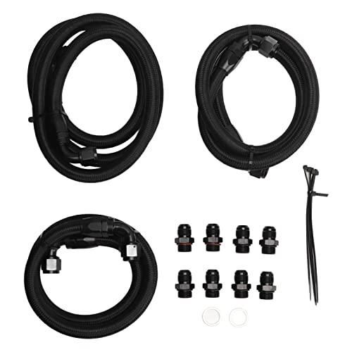 Líneas de enfriamiento de transmisión Kit de montaje de manguera anodizado negro Transmisión de enfriamiento de acero inoxidable PTFE de alto rendimiento para 6.6L Duramax LLY