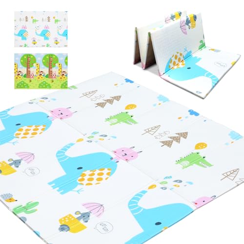 vocheer Baby Play mat, Extra Large Foam Crawling Mat Non Toxic Folding Floor Mat Reversible Waterproof Portable Toddlers Kids Playmat (Elephant)