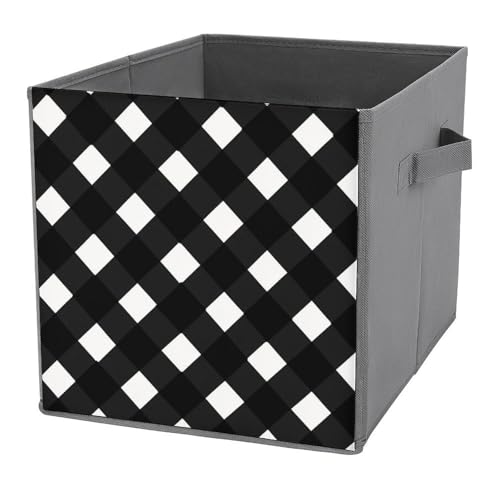 Jubonexis Cubos de almacenamiento con patrón de cuadros blancos y negros y plegables, cestas de almacenamiento de tela decorativas, organizadores para el hogar con asas para estantes, armario, 27 x 27