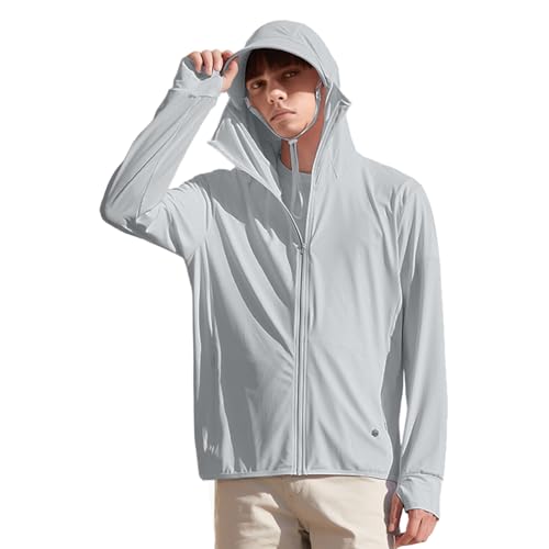Men's UPF50+ Sun Protection Hoodie Long Sleeve Thumbhole Elastic Quick Dry Sun Shirts Full Zipper Fishing Jacket