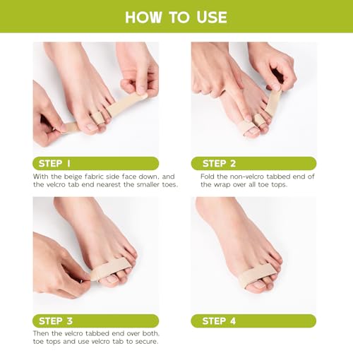 Image of Bukihome Hammer Toe Straightener - Reusable Fabric Toe Wraps Protect and Straighten Hammertoes - Toe Corrector for Men and Women - Realign Bent, Curled, Crooked, Claw, Hammer Toes (Beige, 6 Pack)