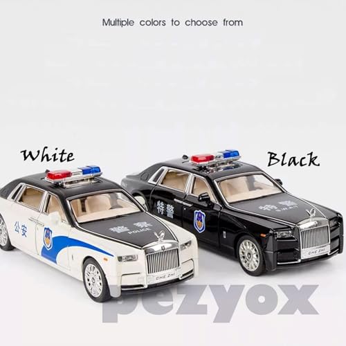 Image of 1 /24 Scale Wheels Diecast Rolls Royce Phantom Police Metal Model Pull Back Alloy Toys with Light and Sound Collection (White)