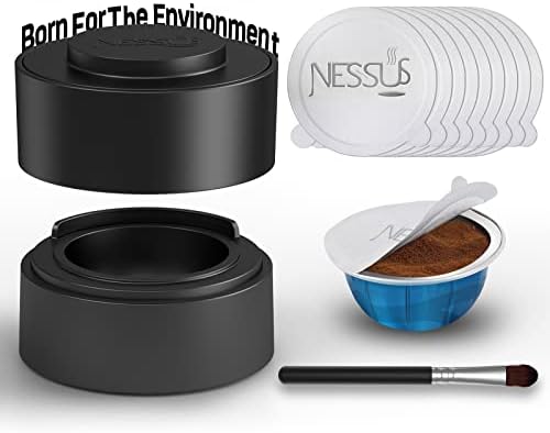 Nessus Vertuo Reusable Pods Kit, 50 Pcs [ALSeal EZ FIT] Aluminum Foil Seals for Nespresso Capsules Vertuoline, Holder and Brush, Fits for Refillable Vertuo Pods(Pods Not Included)