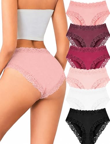 Image of ALL OF SHE Womens Cotton Underwear Cheeky Lace Bikini Panties Sexy Briefs Soft Breathable Lingerie for Ladies Underwear Pack