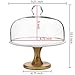 8 Inch Round Wood & White Ceramic Pedestal Dessert Cake Stand, Serving Platter with Clear Glass Dome Lid