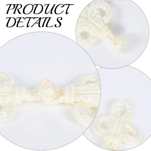 CABODYALS 10 Pairs White Chinese Style Frog Knot Buttons Handmade Nylon Knots Traditional Embroidery Closure Button Fasteners Bulk for Sewing Making Clothing Accessories Cheongsam Tang Suit Crafts Diy