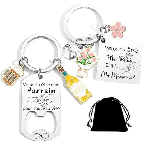 Lumengqi Cadeaux de Noël pour Parrain Marraine 2 Porte-clés Cadeau Parrain Marraine Demande Cadeau Annonce Naissance Baptême Communion Surprise Noël (6)
