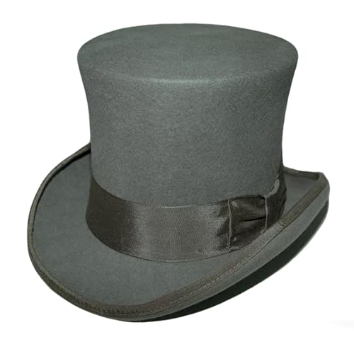 Wool Top Hat for Men 100% Victorian Top Hat Mad Hatter Ringmaster Steampunk Dress Up Party Hats Felt Hats Grey