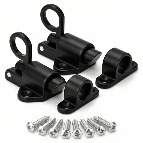QWORK® 2 Stück Spring Riegelschloss, Automatische Verriegelung Schlossriegel mit Schrauben, Geeignet für Holztüren, Schranktüren, Balkontüren, Gartentüren, Fenster (Schwarz)