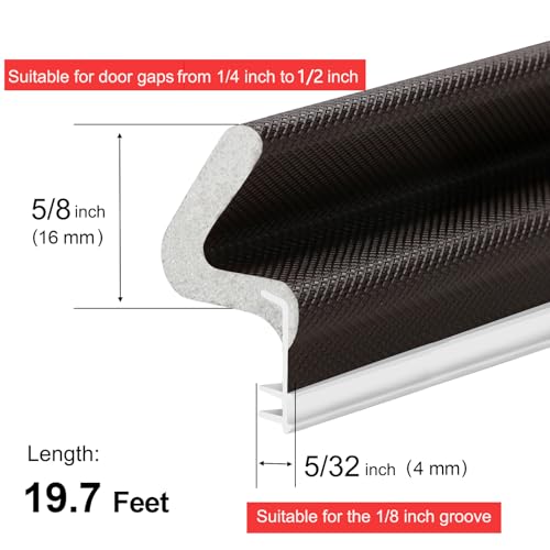 Image of 19.7FT Kerf V‑Shaped Weather Stripping Door Seal, Press‑in Seal for Pre‑Cut Slot Doors, Not Self‑Adhesive, Soundproof Draft Blocker for Exterior Front Doors, Fits Large Gaps, Easy DIY Install (Brown)