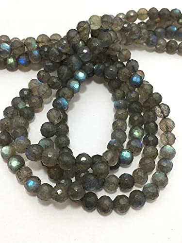 Collier labradorite perles rondes facettées 6 mm 16 pouces et fermoir argent 92.5