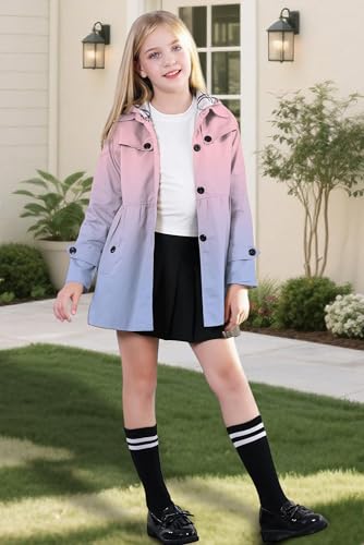 Image of Betusline Girl's Single Breasted Trench Coat Hooded Dress Coat Outerwear, 2-14 Years