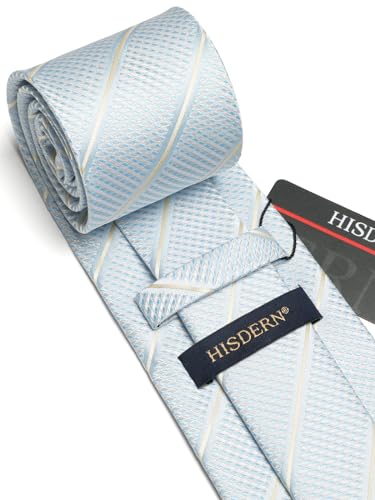 Image of HISDERN Mens Striped Ties Classic Silk Woven Tie and Pocket Square Set Formal Business Necktie Handkerchief for Wedding