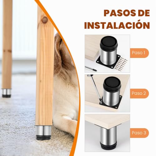 Patas para muebles regulables OUNONA de acero inoxidable, pack de 4 para mesa y armario 5