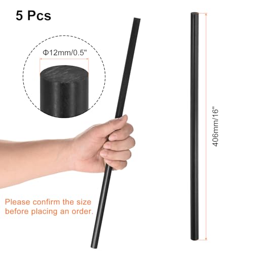 Image of uxcell 5 Pcs Black Plastic Rods 12 x 406mm ABS Styrene Round Stick Round Solid Bar DIY Model for DIY Toys Building Making Architectural Model Making