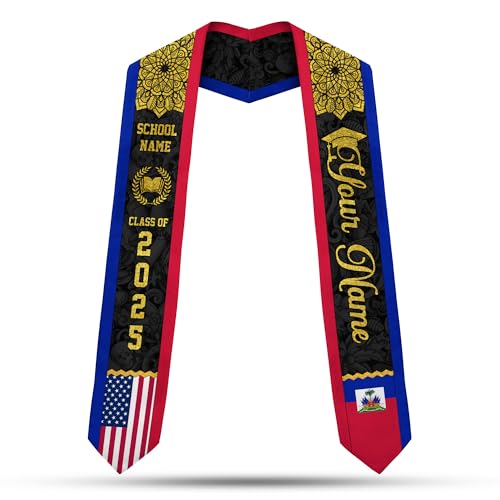 MonkeyVan Custom Haitian Graduation Sash 2025,Personalized Haiti Flag Graduation Stole,Haitians American Flag Graduation Sash S44