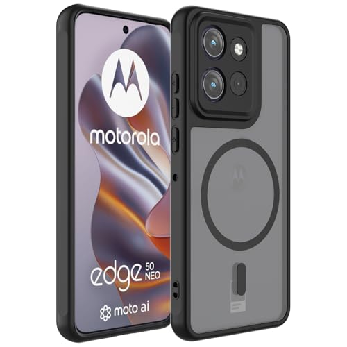 Vanrain Magnetisch Hülle für Motorola Edge 50 Neo/60 Neo Kompatibel mit MagSafe Magnetisch Schutzhülle Stoßfest Kratzfest Matt Transluzente Rückseite Handyhülle Schwarz