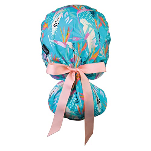 Image of Scrub Cap for Women and Men, Ponytail Scrub Caps, Working Hat, Head Cover with Ribbon Ties and Buttons, Long Hair