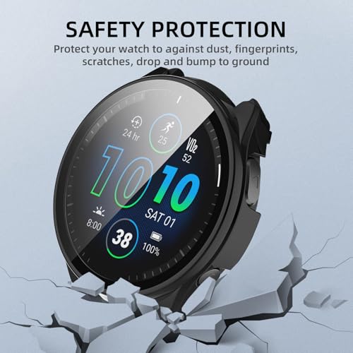 Image of Case Compatible with Garmin Forerunner 965, Hard PC Case with Tempered Glass Screen Protector, All-Round Protection, Scratch-Resistant and Shock-Absorbing Protective Case for Garmin Forerunner