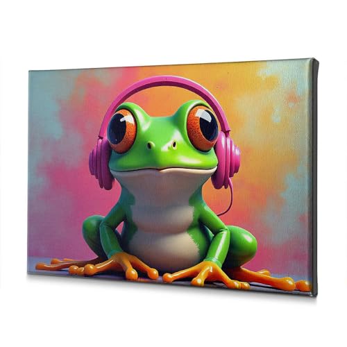 Tableau grenouille écouteurs pour réveiller un mur blanc triste 30x40