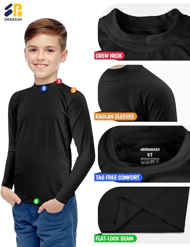 Image of Boys Rash Guard Long Sleeve UPF 50+ Sun Protection Swim Shirt for Youth Kids Black Size 12-14