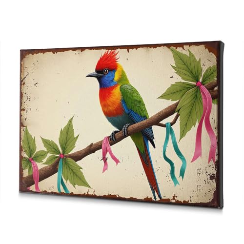 Toile décorative pour salon oiseau et rubans pour chambre