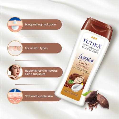 Image of Yuthika Soft Touch Cocoa Nourishing Body Lotion | All-Day Hydration | Fast Absorbing & Non-Greasy | Long-Lasting Moisture for All Skin Type 300ml (Pack of 3)