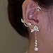 Elegant Camellias and Tassels Ear Cuff Sparkling Zircon Flower Clip on Earring Accessory for Women Fashion Jewelry