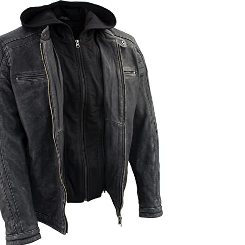 Image of Milwaukee Leather Vintage SFM1802 Men's Black Nubuck Leather Motorcycle Style Fashion Leather Jacket with Hoodie