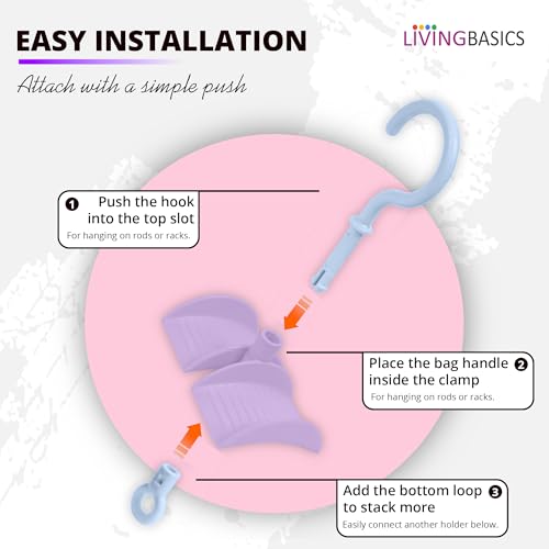Image of LivingBasics 2 Pieces 360 Rotating Handbag Holder Hook for Wardrobe /Purse Rack /Hanging Purse Organiser for Closet, Bags, Scarves, Belts, Ties /Space Saving Multi Hook Hanger for Women (Purple)