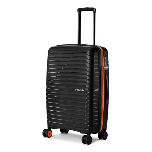 Image of Nasher Miles Cairo Hard-Sided Polypropylene Check-in Luggage 24 inch | 65cm | 8 Wheels Medium Trolley Bag for Travel | Suitcase (Black & Orange)