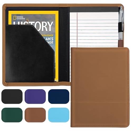Gorbado Padfolio/Portfolio Binder, Mini Padfolio Portfolio Binder 5 x 8 Legal Writing Pad, A5 Document Organizer Folder for Men Women, Brown