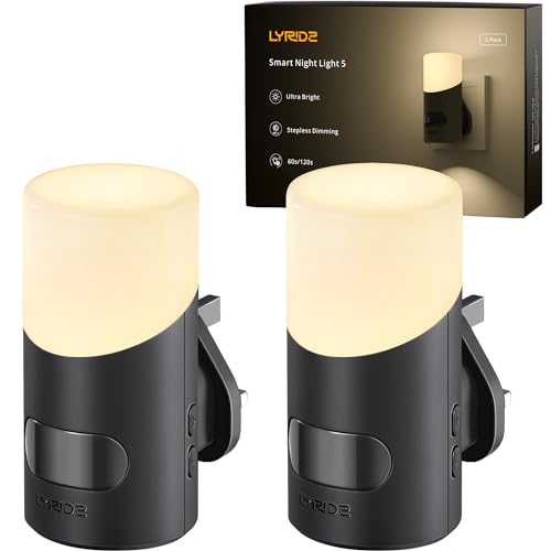 Lyridz Night Light Plug in Wall with Motion Sensor Up-and-Down Glowing, Smart Dimmable Warm White Motion Sensor Night Light Ideal for Hallway Bedroom Stairs Washbasin, 2 Pack
