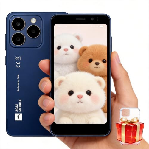AGM N2 4G Unlocked Mini Smartphone IP54 Dustproof Splashproof 3000mAh Long Battery Life 4.96 One-Hand Screen Android 16 Go Dual SIM 256GB Expandable Ideal for Backup/Elderly/Outdoor Use (Blue)