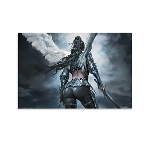 ruowang Angel Woman Warrior Back View Wings Holding Sword Fighting Fantasy Anime Canvas Art Poster and Wall Art Picture Print Modern Family Bedroom Posters24x36inch(60x90cm)