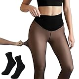 Magic Fleece Lined Leggings for Women, Thermal High Waist Tights with Compression Band & One-Seam Design, Winter Warm (C,Large)